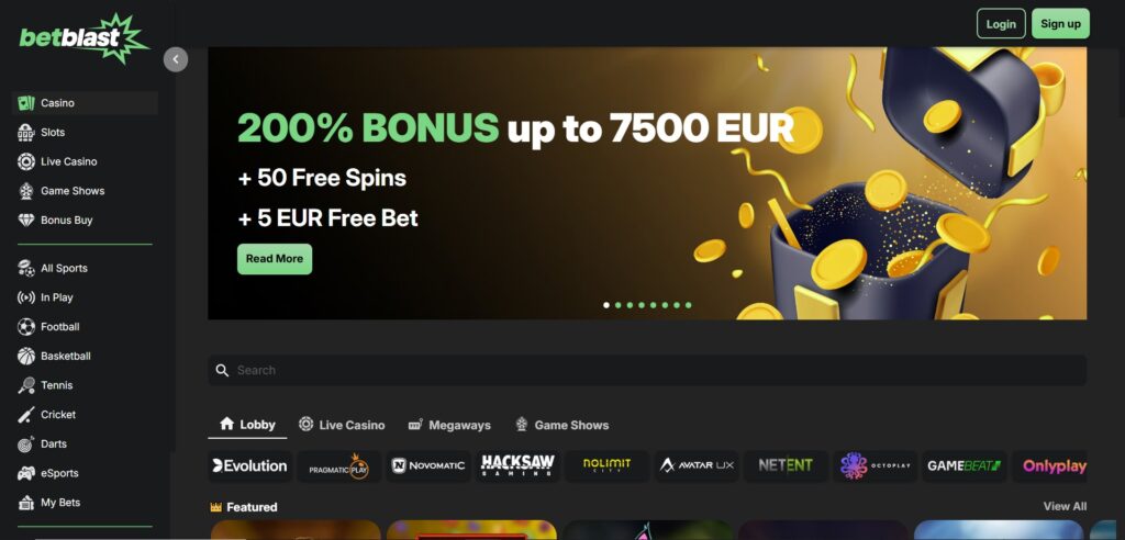 Betblast Casino Home Page