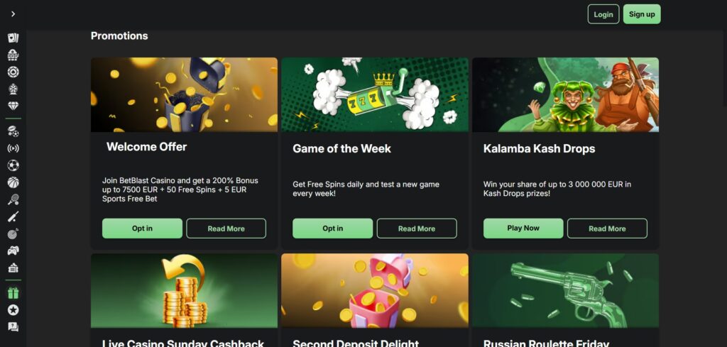 Betblast Casino Promotions Page