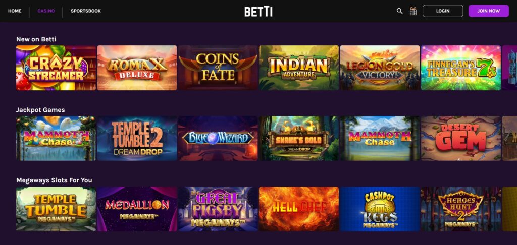 Betti Casino Games Page