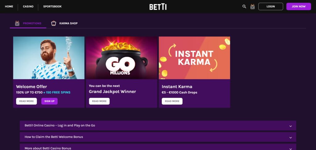 Betti Casino Promotions Page