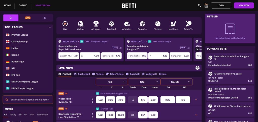 Betti Casino Sports Page