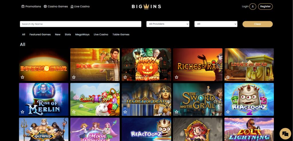 Big Wins Casino Games Page