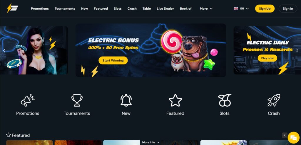 Electricwins Casino Home Page