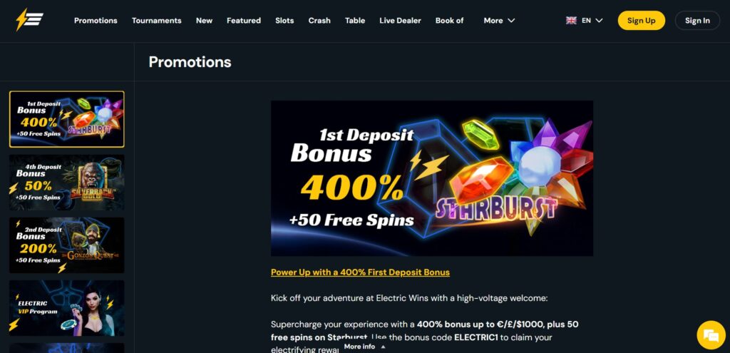 Electricwins Casino Promotions Page