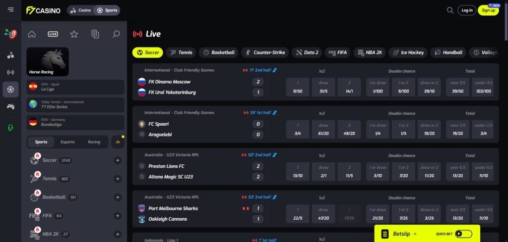 F7 Casino Live Sports Page