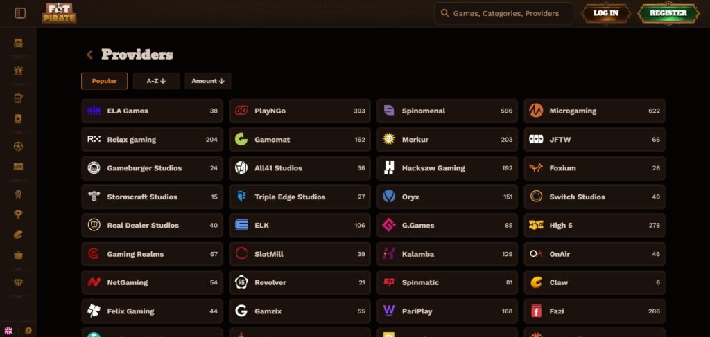 FatPirate Casino Providers Page