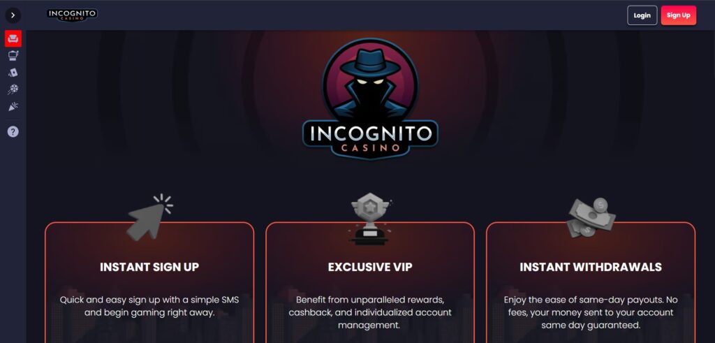 Incognito Casino Home Page