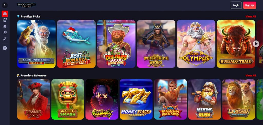 Incognito Casino Slots Page