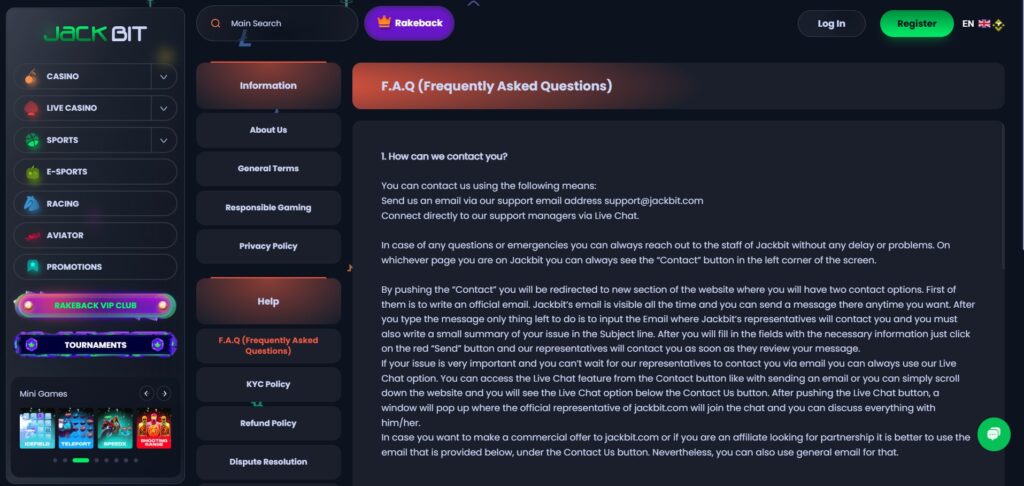 JackBit Casino FAQ Page