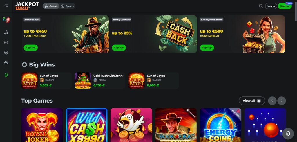 Jackpotraider Casino Home Page