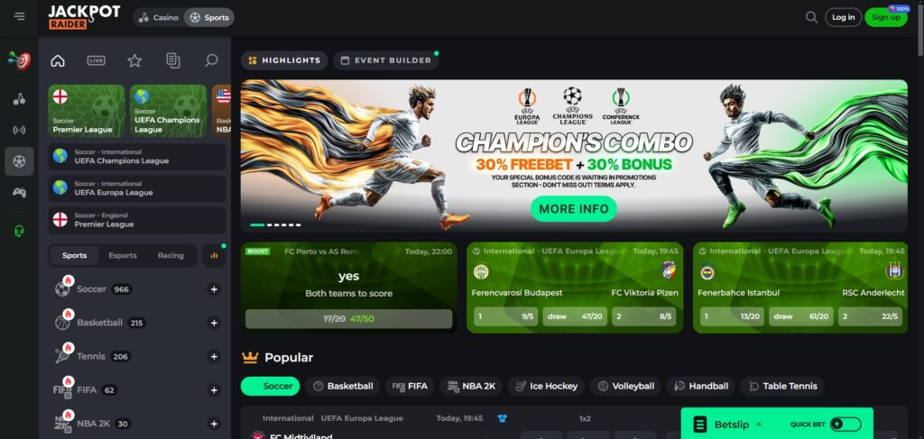 Jackpotraider Casino Sports Page