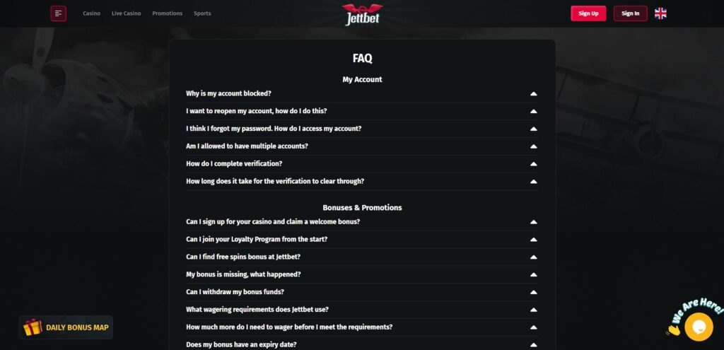 JettBet Casino FAQ Page