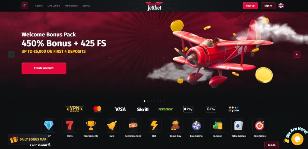 JettBet Casino Home Page