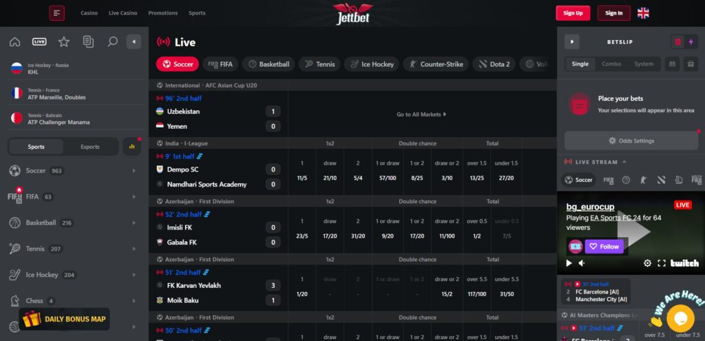 JettBet Casino Live Sports Page