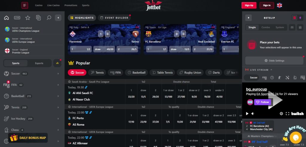 JettBet Casino Sports Page