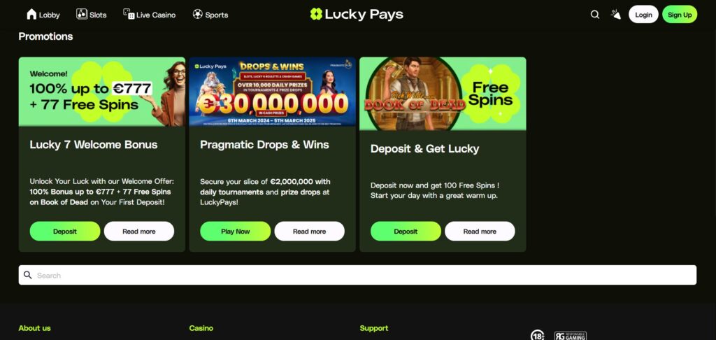 LuckyPays Casino Promotions Page