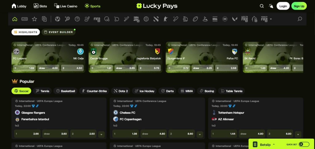 LuckyPays Casino Sports Page