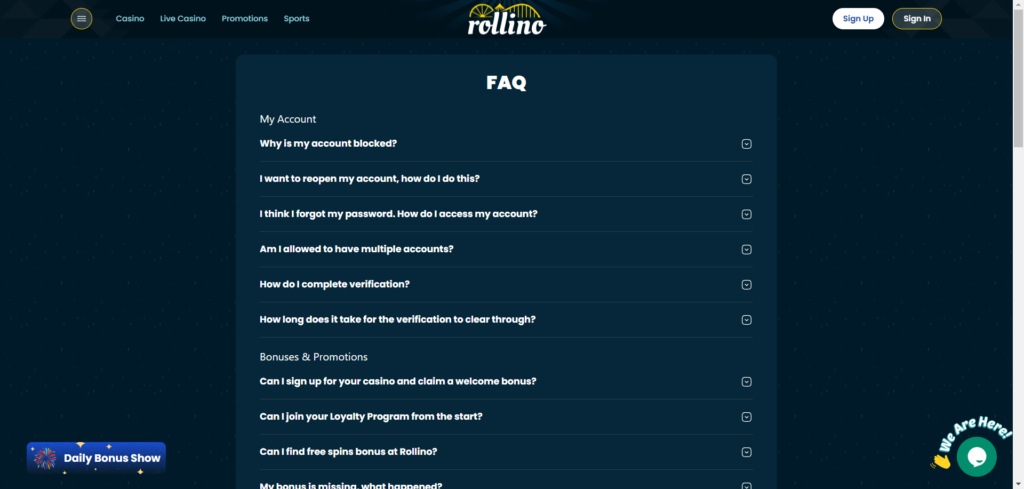 Rollino FAQ Page