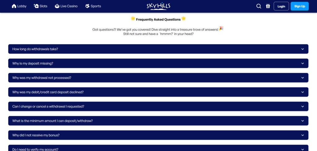 SkyHills FAQ Page