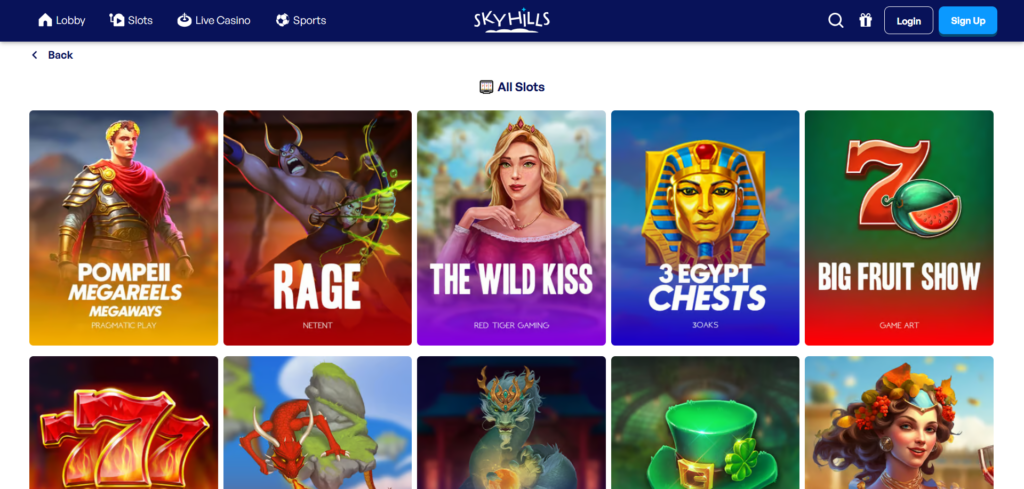 SkyHills Slots Page