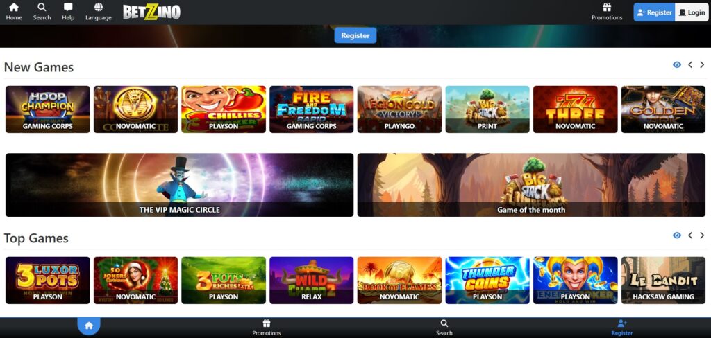 Betzino Casino Games Page