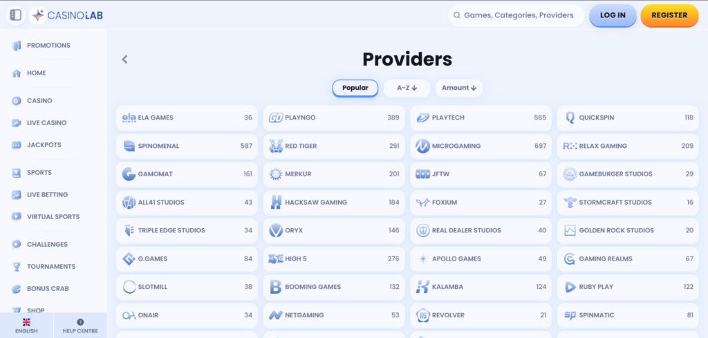 CasinoLab Providers Page