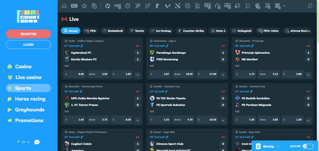 Final Countdown Live Sports Page