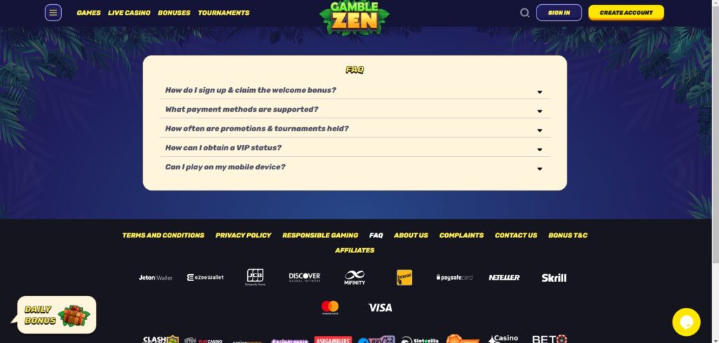 GambleZen Casino FAQ Page