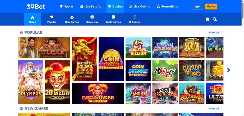 30bet Casino Games Page