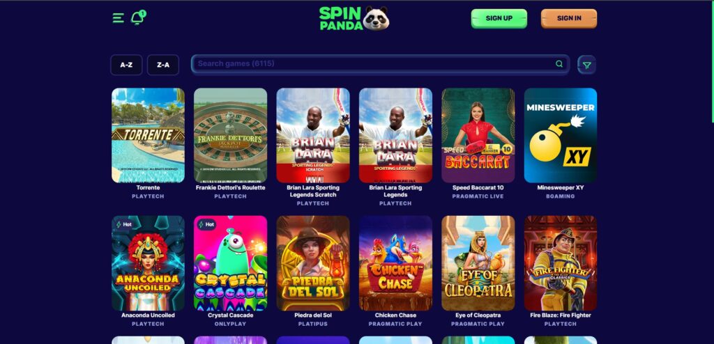 Spin Panda Casino Games Page