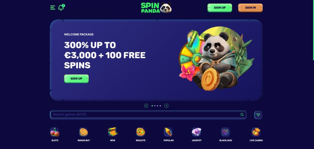 Spin Panda Casino Home Page