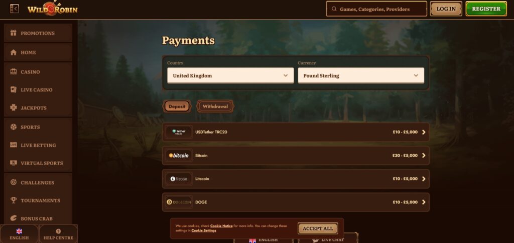 Wild Robin Payments Page