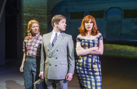 Florence Andrews (Candy Johnson), Daniel Boys (Mr Potts) & Catherine Tate (Myrna Ranapapadophilou) in Miss Atomic Bomb, photo Tristram Kenton