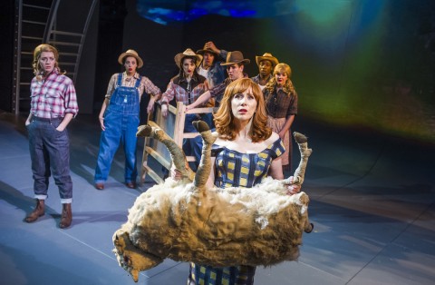 Catherine Tate (Myrna Ranapapadophilou) & various cast in Miss Atomic Bomb. Photo Tristram Kenton